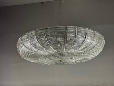 Farbloser venezianischer Kronleuchter aus Muranoglas, Deckenleuchte in Form einer fliegenden Untertasse, um 1980