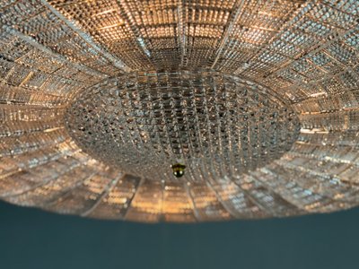 Farbloser venezianischer Kronleuchter aus Muranoglas, Deckenleuchte in Form einer fliegenden Untertasse, um 1980