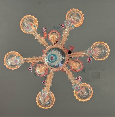 Lampadario Rezzonico Veneziano In Vetro Di Murano Multicolore Del 1900 circa