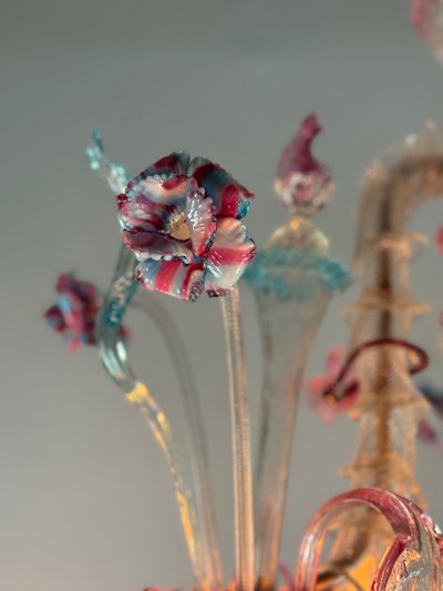 Lampadario Rezzonico Veneziano In Vetro Di Murano Multicolore Del 1900 circa