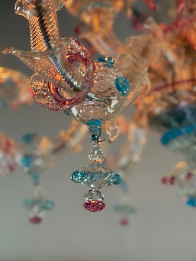 Lampadario Rezzonico Veneziano In Vetro Di Murano Multicolore Del 1900 circa