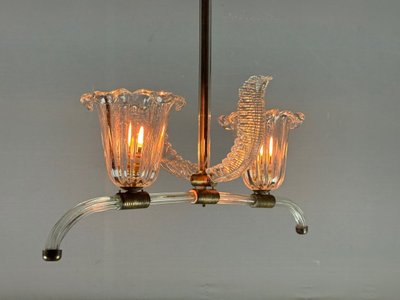Lustre Vénitien En Verre De Murano Transparent Et Laiton Vers 1950