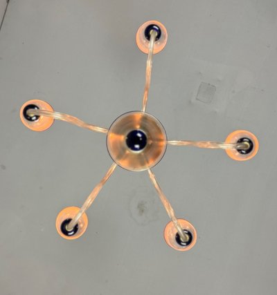 Venetian Chandelier In Gilded And Dark Blue Murano Glass, 5 Light Arms, Circa 1960