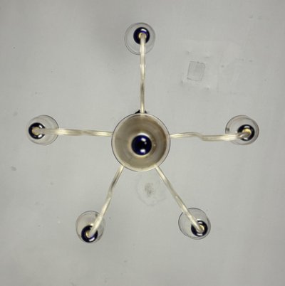 Venetian Chandelier In Gilded And Dark Blue Murano Glass, 5 Light Arms, Circa 1960