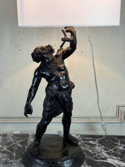 Sileno ubriaco, bronzo dall'antico montato a lampada, XIX secolo