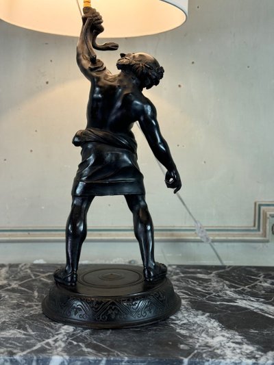 Sileno ubriaco, bronzo dall'antico montato a lampada, XIX secolo