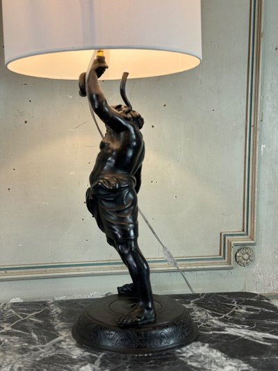 Sileno ubriaco, bronzo dall'antico montato a lampada, XIX secolo