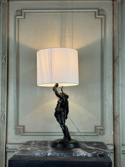 Sileno ubriaco, bronzo dall'antico montato a lampada, XIX secolo