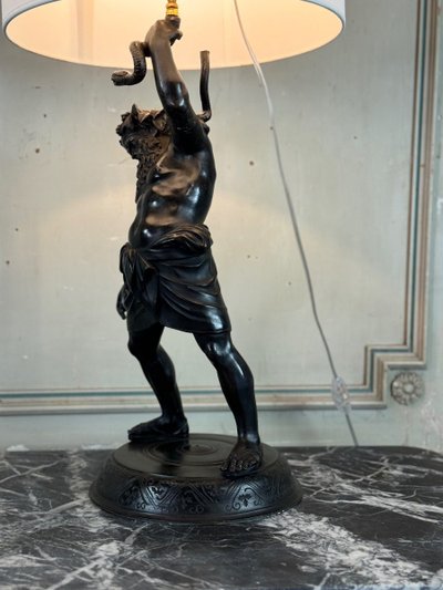 Sileno ubriaco, bronzo dall'antico montato a lampada, XIX secolo