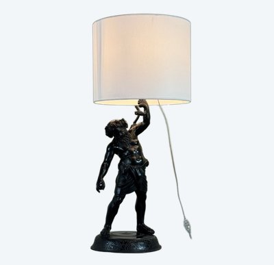 Sileno ubriaco, bronzo dall'antico montato a lampada, XIX secolo