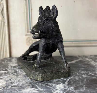 Il Porcelino Da Pietro Tacca, Scultura In Marmo Serpentino Verde, Italia Del XIX Secolo