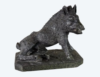 Il Porcelino Da Pietro Tacca, Scultura In Marmo Serpentino Verde, Italia Del XIX Secolo