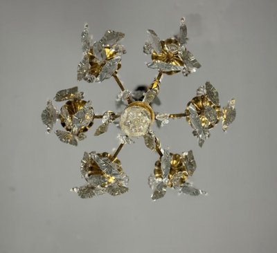 Käfig-Kronleuchter aus vergoldeter Bronze mit Anhängern aus geschliffenem Kristall, um 1900