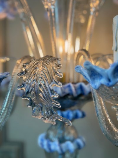 Coppia di lampadari veneziani in vetro di Murano trasparente e blu, circa 1950