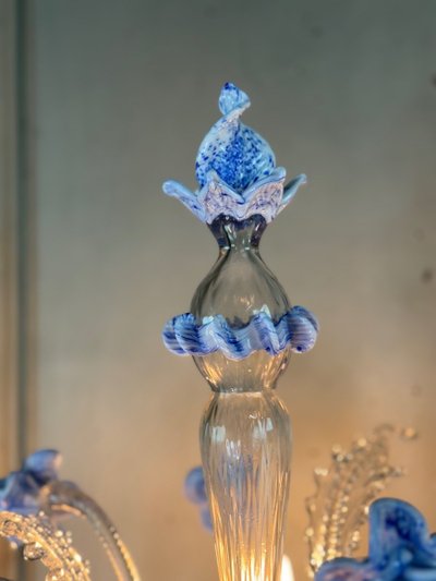 Coppia di lampadari veneziani in vetro di Murano trasparente e blu, circa 1950