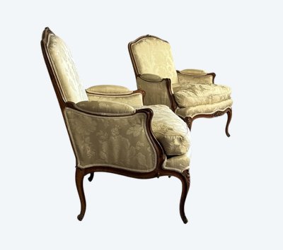 Paire De Grandes Bergères Louis XV Estampillée Nicolas Quinibert Foliot , Paris XVIIIème Siècle
