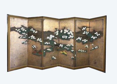 Paravento Byobu in stile Rimpa, sei pannelli, Giappone, periodo Meiji