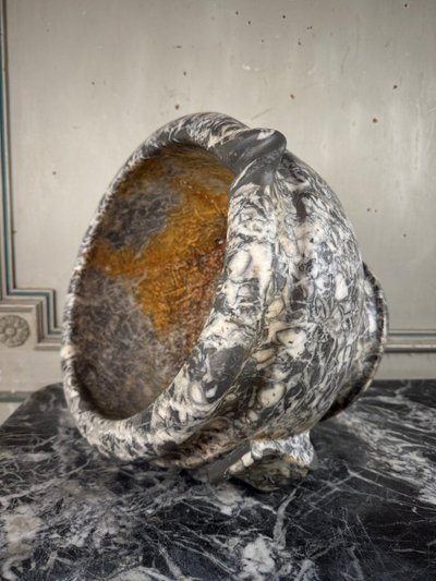 Large Mortar in Grey Marble from the Ardennes, 18th Century