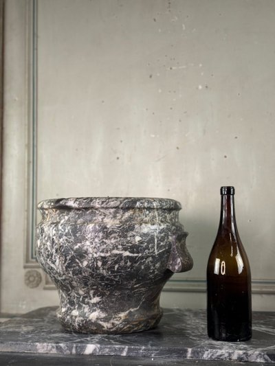 Large Mortar in Grey Marble from the Ardennes, 18th Century