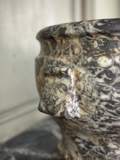 Large Mortar in Grey Marble from the Ardennes, 18th Century