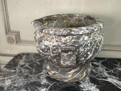 Large Mortar in Grey Marble from the Ardennes, 18th Century