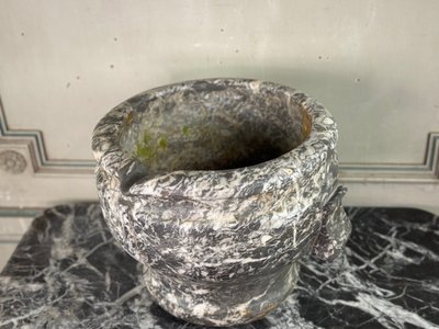 Large Mortar in Grey Marble from the Ardennes, 18th Century