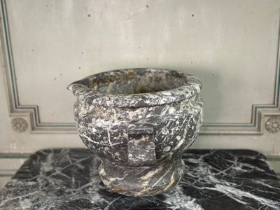Large Mortar in Grey Marble from the Ardennes, 18th Century
