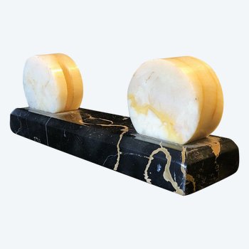 Art Deco paper press. Portor marble and agate, 20th century