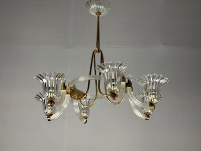 Venetian Murano Glass and Brass Chandelier Circa 1950