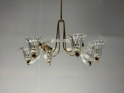 Venetian Murano Glass and Brass Chandelier Circa 1950