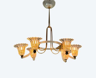 Venetian Murano Glass and Brass Chandelier Circa 1950