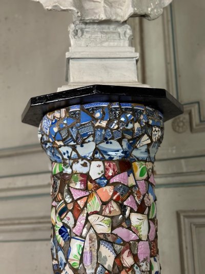 Pair of Columns Decorated with Fragments of Earthenware and Porcelain, Folk Art Circa 1900