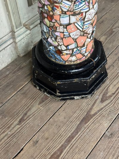 Pair of Columns Decorated with Fragments of Earthenware and Porcelain, Folk Art Circa 1900