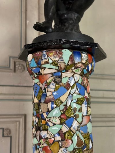 Pair of Columns Decorated with Fragments of Earthenware and Porcelain, Folk Art Circa 1900