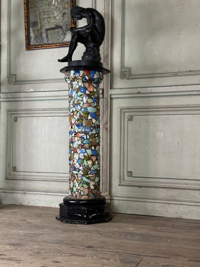Pair of Columns Decorated with Fragments of Earthenware and Porcelain, Folk Art Circa 1900