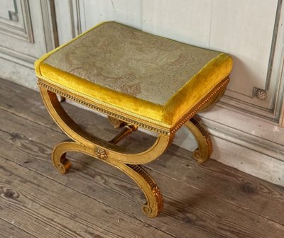 Louis XVI Style Carved and Gilded Wooden Stool Circa 1880