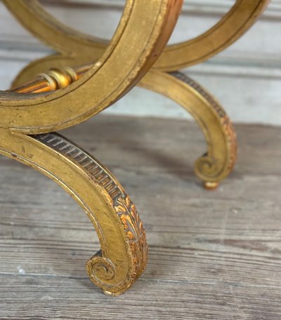 Louis XVI Style Carved and Gilded Wooden Stool Circa 1880