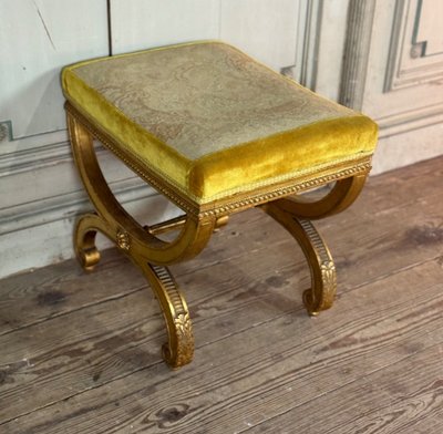 Louis XVI Style Carved and Gilded Wooden Stool Circa 1880