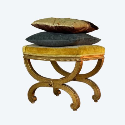 Louis XVI Style Carved and Gilded Wooden Stool Circa 1880