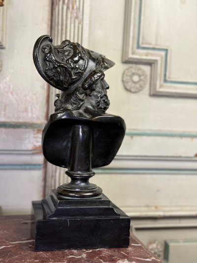 Bust of Ajax, Bronze with Black Patina on a Black Marble Base from Belgium, 19th Century