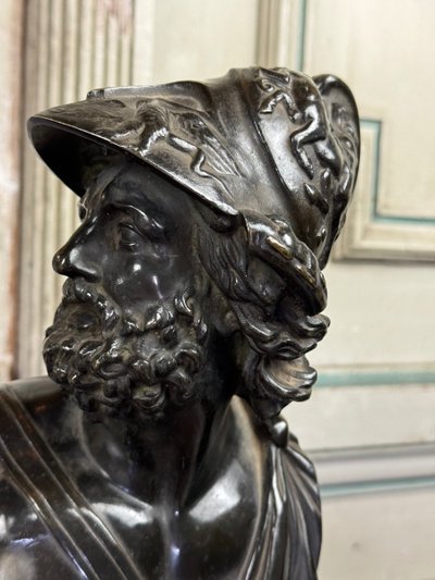 Bust of Ajax, Bronze with Black Patina on a Black Marble Base from Belgium, 19th Century
