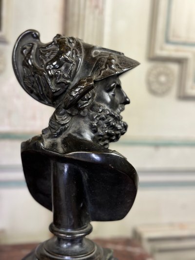 Bust of Ajax, Bronze with Black Patina on a Black Marble Base from Belgium, 19th Century