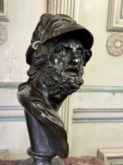 Bust of Ajax, Bronze with Black Patina on a Black Marble Base from Belgium, 19th Century