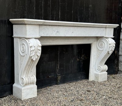Charles X Style Fireplace in Carrara Marble, Circa 1880