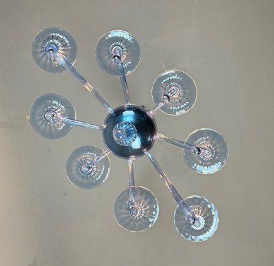 Lustre Vénitien En Verre De Murano Bleu, 8 Bras De Lumière