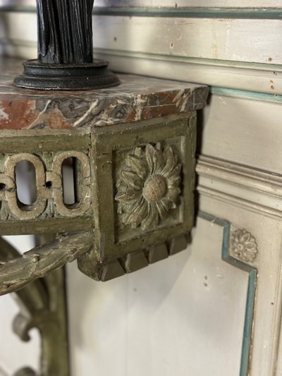 Console D’applique En Bois Sculpté, Patine En Camaïeu De Vert, XVIIIéme Siècle