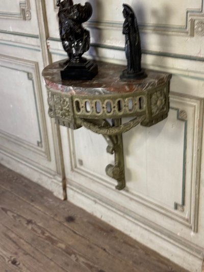 Console D’applique En Bois Sculpté, Patine En Camaïeu De Vert, XVIIIéme Siècle