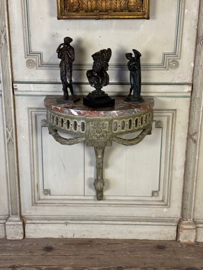 Console D’applique En Bois Sculpté, Patine En Camaïeu De Vert, XVIIIéme Siècle