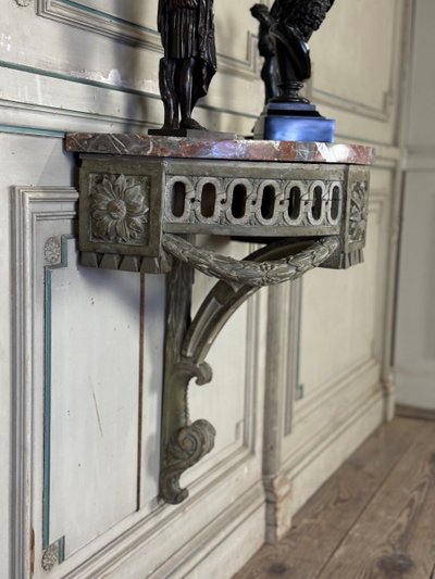 Console D’applique En Bois Sculpté, Patine En Camaïeu De Vert, XVIIIéme Siècle