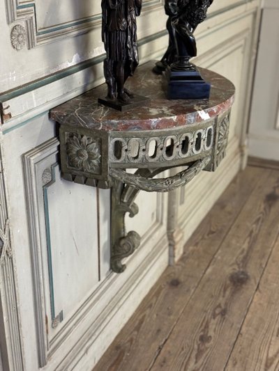 Console D’applique En Bois Sculpté, Patine En Camaïeu De Vert, XVIIIéme Siècle